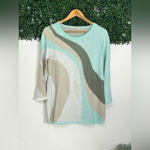 Soft Surroundings Sweater Womens XS Nina Aqua Marble Tunic Double Knit Com